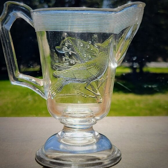 Antique EAPG Glass Creamer Cardinal Bird on Tree, Vintage Pressed Glass USA Made - Picture 8 of 12